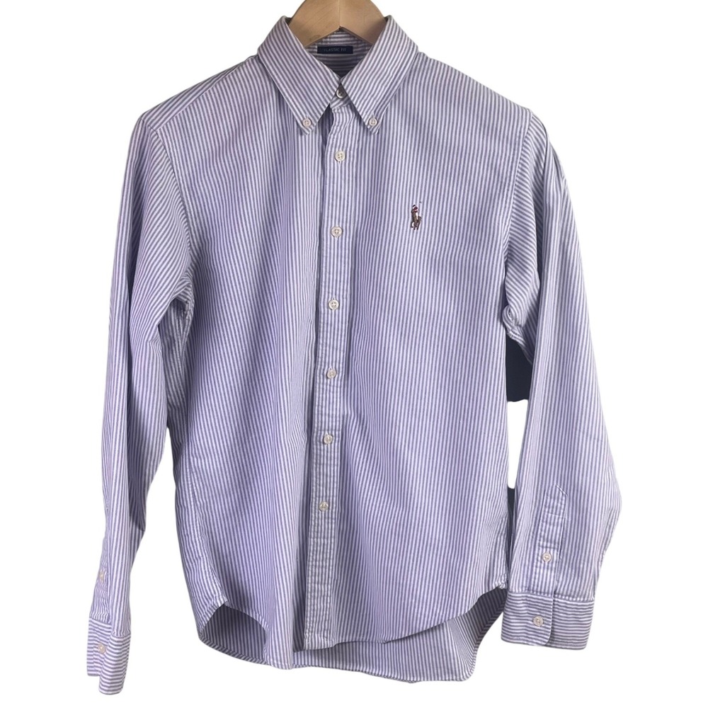 Ralph Lauren Classic Fit‎ Purple Striped Long Sleeve Shirt Flesh Pony Youth 8